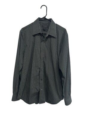Express Design Studio Large Mens Black Pinstripe Button-Down Shirt 90s Minimalis